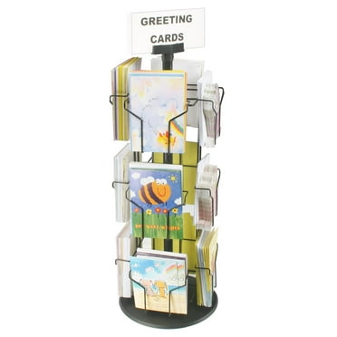 Displays2go 3 Tier Wire Display Stand, 12 Compartment Greeting Card Rack, Black Wire