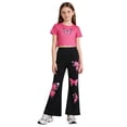 thumbnail image 2 of SGMVNU Girls Fashion 2 Piece Summer Outfit Short Sleeve Crop Top and High Waisted Bell Bottom Flared Pants Streetwear, Size 5-6 Years, Pink, 2 of 4