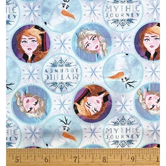 1 Fat Quarter - Disney Frozen Elsa & Anna on Blue Mystic Journey Cotton Fabric - 21" X 18"