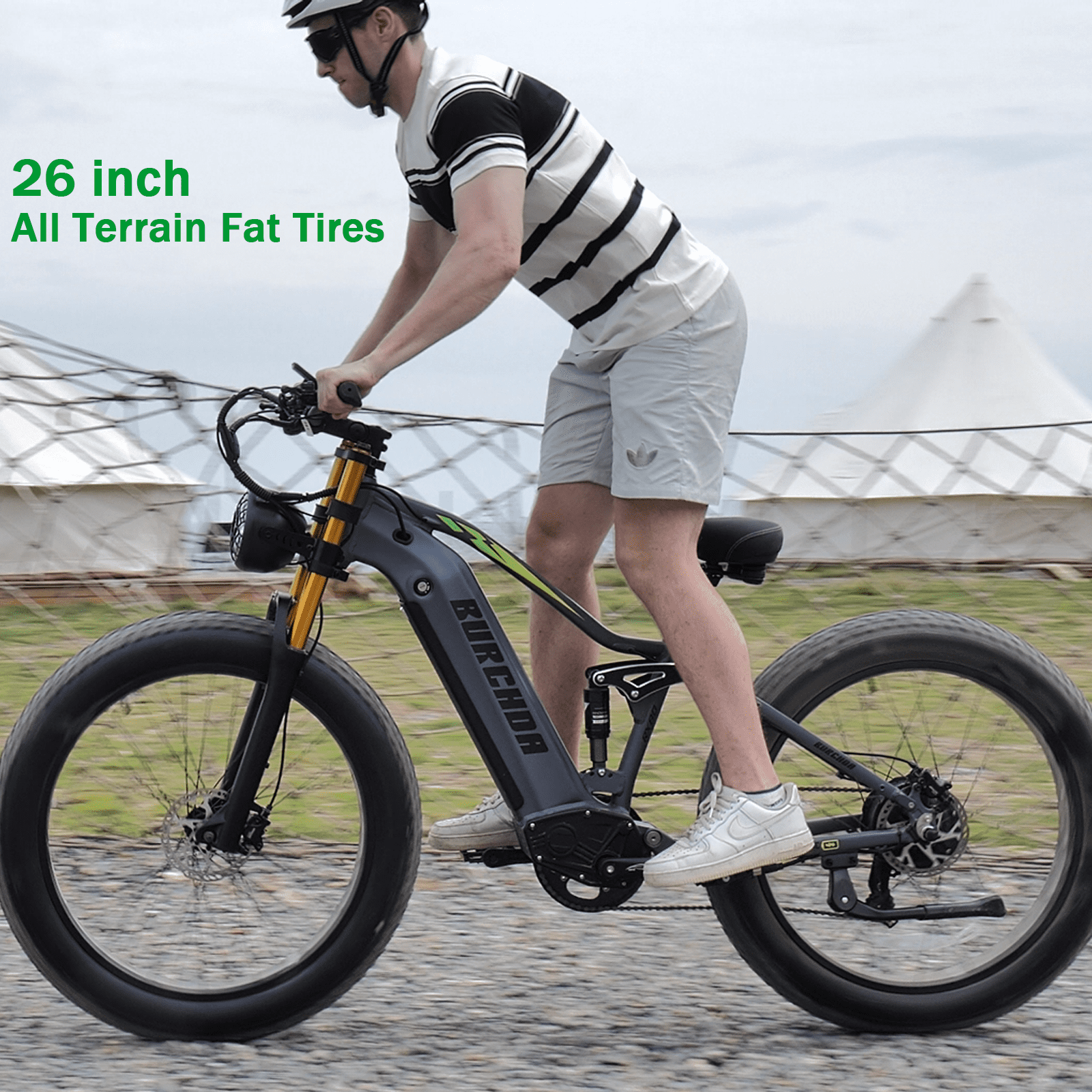 BIGUODIR Electric Bike Adults 1000W, 80Miles & 48V 20Ah Battery, 26" Fat Tire Full Suspension Ebike, 30MPH Long Range Off Road Mountain E Bike, 7 Speed Gears, Dual Hydraulic Disc Brakes