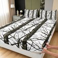 thumbnail image 3 of Manfei Retro Branches Plant Fitted Sheet Queen, Jungle Tree Botanical Bedding, Black White, 3 Pieces, 1 Fitted Sheet and 2 Pillowcases, 3 of 6