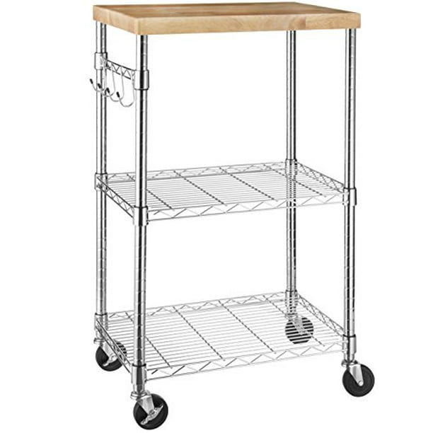 Basics Kitchen Rolling Microwave Cart On Wheels Storage Rack Wood Chrome Com Basics Kitchen Rolling Microwave Cart, Tall Microwave Cart With Storage Black And Decker