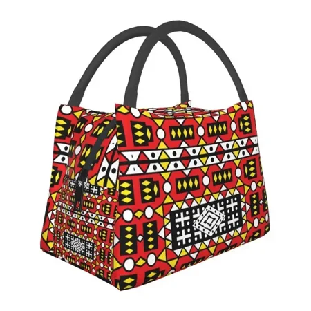 

African Kente Cloth Design Lunch Box Traditional Africa Ethnic Pattern Thermal Cooler Food Insulated Lunch Bag Travel Container
