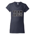 thumbnail image 2 of Wild Bobby Varsity Team Jesus Inspirational/Christian Women Standard V-Neck Tee, Navy, Medium, 2 of 5