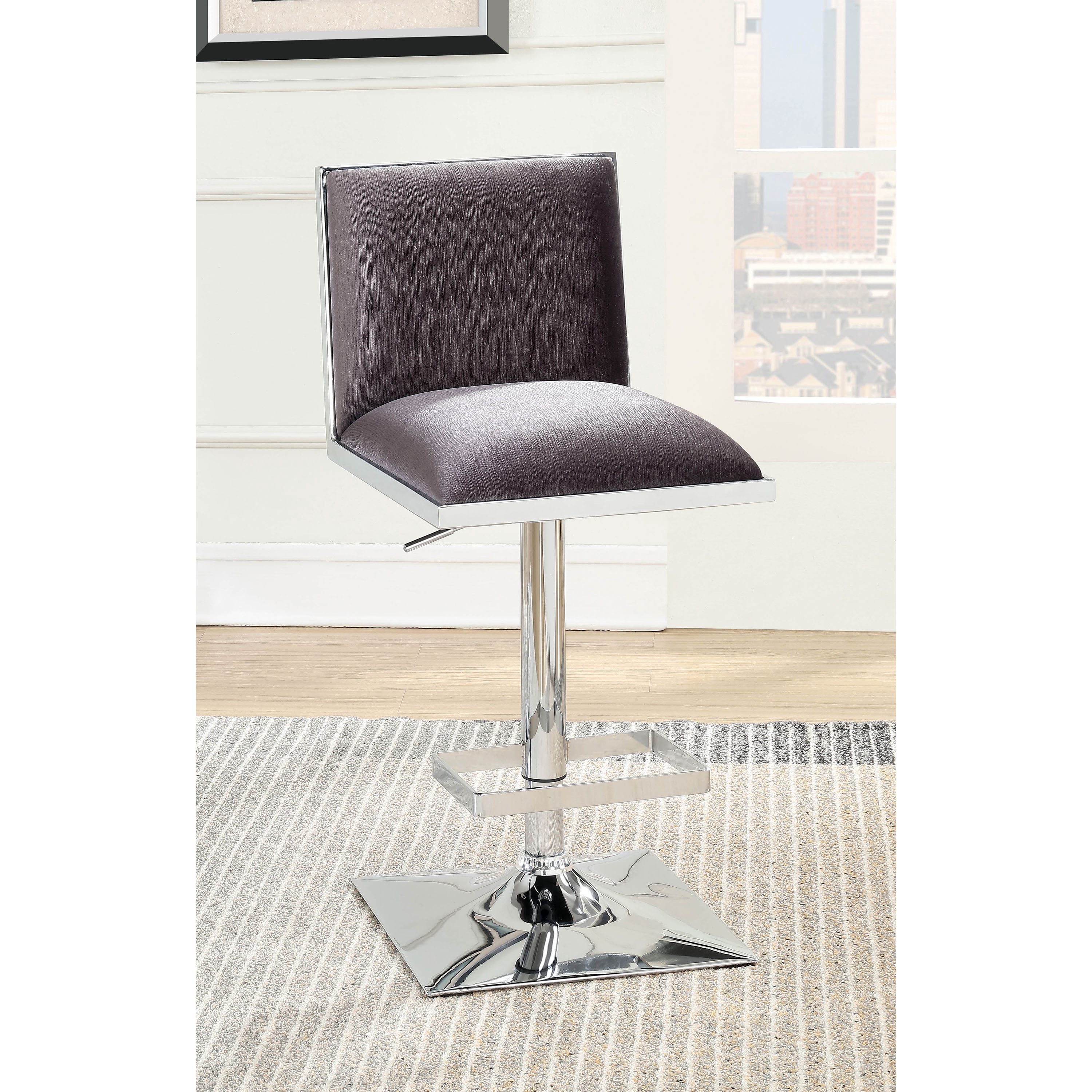 Furniture of America Pacine Contemporary Padded Swivel Bar Stool, Gray