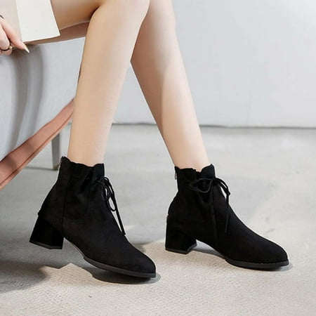 

Tdoqot Womens Martin Boots- Christmas Gifts Warm Mid-Heel Chunky Heel Women s Ankle Boots Black 40