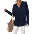 thumbnail image 1 of Jersey PRETTYGARDEN para mujer, cuello en V, punto acanalado, azul marino, 1 of 6