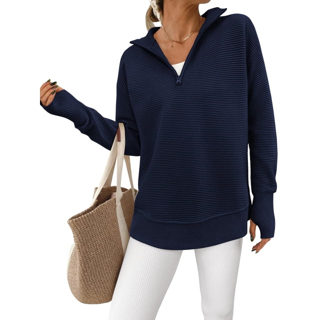 Jersey PRETTYGARDEN para mujer, cuello en V, punto acanalado, azul marino