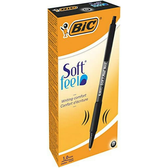 BIC 8373971 Soft Feel Retractable Ballpoint Pen, Medium Point, Black, 12-Count