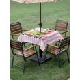 thumbnail image 4 of Outdoor Tablecloth with Umbrella Hole for Patio/Picnic/Party/Camping, Pink Flowers Waterproof Table Cloth Square Cover Washable, Spring Floral Summer Botanical Striped Farmhouse (60"x 60"), 4 of 8