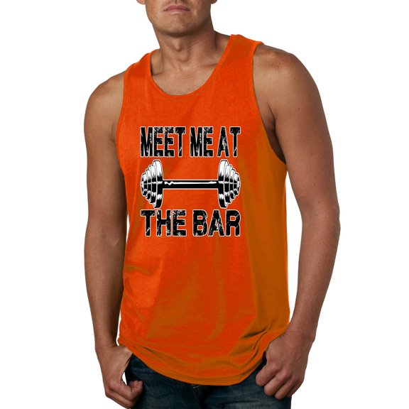 Wild Bobby, Meet Me at The Bar, Gym/Workout, Men Graphic Tank Top, Orange, Small