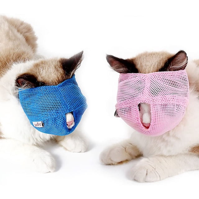Cat Muzzle Breathable Mesh Pet Muzzle Grooming Prevent Kitty Mask Anti Biting and Chewing Anti-Meow Blue-S