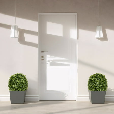 Noble House 1.8FT Artificial Boxwood Ball Trees, UV-Resistant Faux Shrubs in Pots for Home Décor, Green, Set of 2