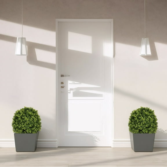 Noble House 1.8FT Artificial Boxwood Ball Trees, UV-Resistant Faux Shrubs in Pots for Home Décor, Green, Set of 2