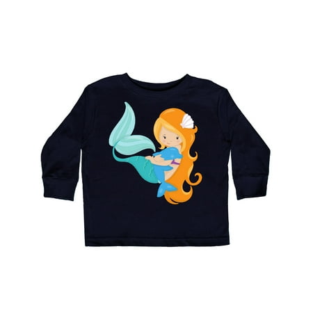 

Inktastic Mermaid And Dolphin Mermaid With Orange Hair Gift Toddler Toddler Girl Long Sleeve T-Shirt