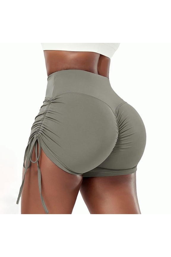 Adjustable Side Ties Booty Yoga Shorts for Women Tummy Control Running Workout Stretch Shorts Scrunch Lifting Gym Workout Activewear Grey XL