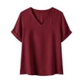 thumbnail image 7 of ClodeEU Women's Linen Blend V Neck Short Sleeve T-Shirt,Solid Color Casual Top Wine,Womens Plus XL, 7 of 7