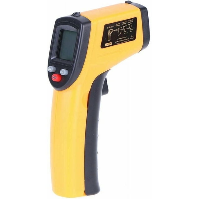 Termómetro infrarrojo digital sin contacto, pistola de temperatura industrial con láser y luz de fondo, de -50 a 380 °C, no apto para humanos, batería no incluida, color naranja