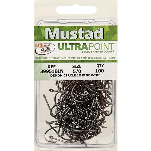 Mustad 39951 Np-bn Wire Demon in Line Tournament Circle Hook 25 PK 10/0 for sale online 