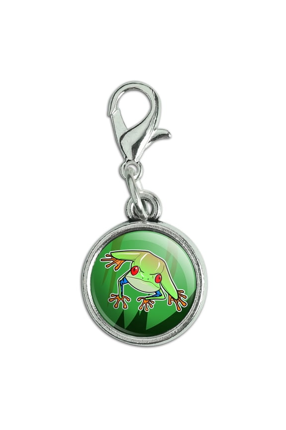 Tree Frog on Leaf Antiqued Bracelet Pendant Zipper Pull Charm with Lobster Clasp