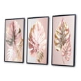 thumbnail image 3 of Designart "Botanical Leaf in Artistic Detail I" Floral Ferns Framed Wall Art Set Of 3 - Pink Ferns Frame Gallery Wall Set For Home Decor, 3 of 6