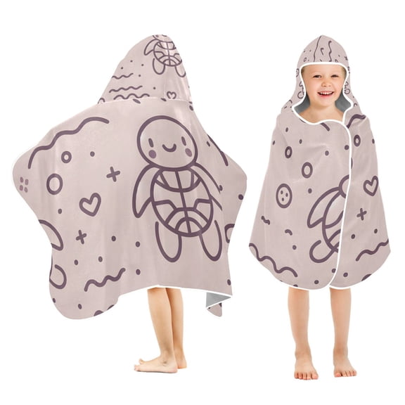Line Turtle Kids Hooded Beach Towel Baby Bath Poncho Towels with Hood Absorbent 50"x23.5" for Pool Swimming