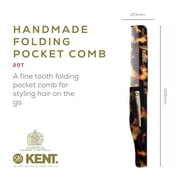 Kent 20T Handmade Folding Pocket Comb for Men, Fine Tooth Hair Comb Straightener for Everyday Grooming Styling Hair, Beard or Mustache, Use Dry or with Balms, Saw Cut, Made in England