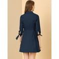 thumbnail image 3 of Unique Bargains Manches 3/4 Col Femme Boutonnez les Robes de Skater en Coton, 3 of 5