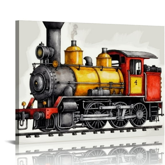 COMIO Set of  Steam Train Nursery Vehicle Art Canvas Wall Art Framed Paintings Prints Watercolor Steam Locomotive Canvas Wall Decor for Home Boys Bedroom