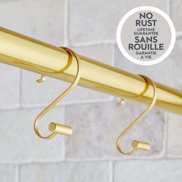 Better Homes & Gardens S-Shape Rustproof Shower Hooks with T-Bar Ends, Set of 12, Brass