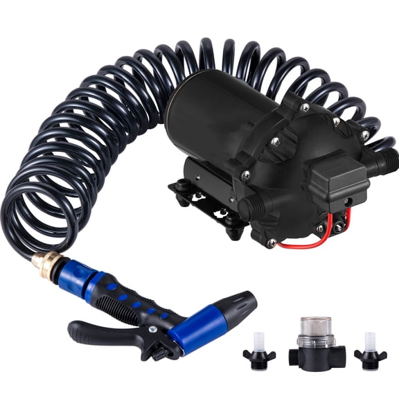 VEVOR 12V DC RV Water Diaphragm Pump, 5.3–5.5 GPM, 70 PSI Automatic, with 25 ft Coiled Hose, for RV, Marine, Boats & Caravan
