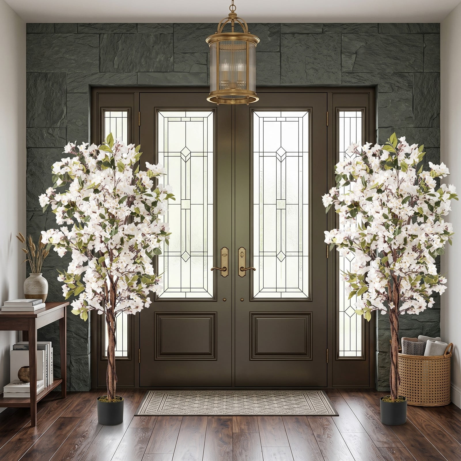 ALPULON 6 FT Artificial Bougainvillea Tree with 910 White Flowers, Faux Silk Flower Tree with Cement-Filled Planter for Indoor Outdoor Home Office Living Room, White