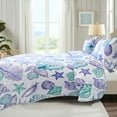 thumbnail image 3 of Kebury Ocean Beach Quilts Bedding Set Queen Size Lightweight Patchwork Coastal Quilted Bedding Blue Ocean Printed Coverlets Conch Seashell Starfish Seaweed Bedspreads (1 Quilt, 2 Pillow Shams), 3 of 7