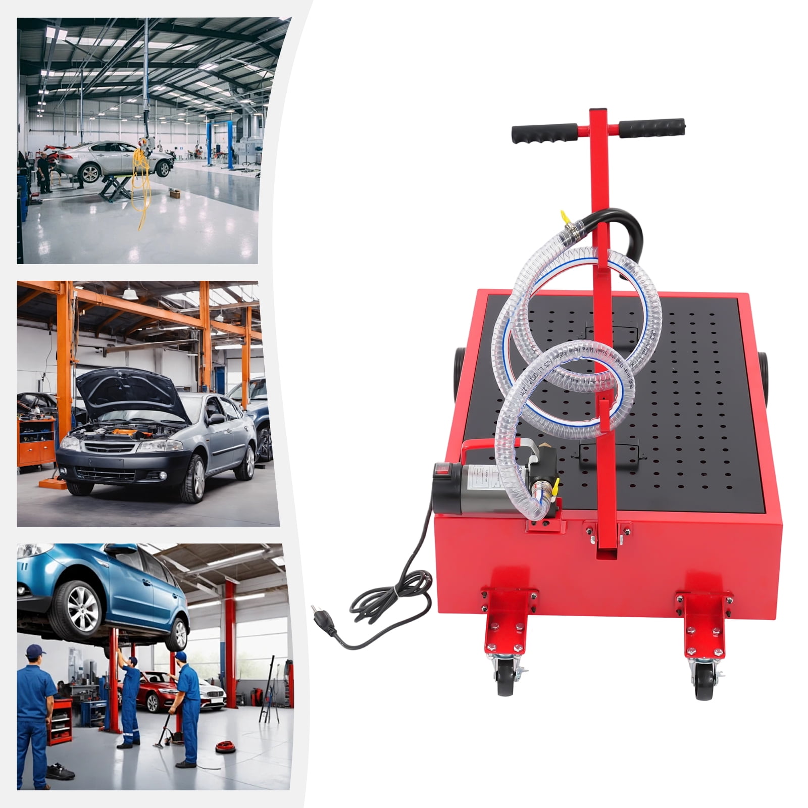 20 Gallon Oil Drain Pan,Large Capacity Oil Change Pan,75.7L Low Profile Oil Drain Pan,Oil Change Pan with T Foldable Hand and Wheels,7.2FT Hose Oil Drain Cart for Car,SUV,Trucks