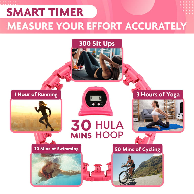 TGU Hula Hoop Fitness Gear w/Counter - Abs Workout, Weight Loss & Burn Fat  (Smart Weighted Hula Hoops, Stomach Exercises),Pink,FE215402020