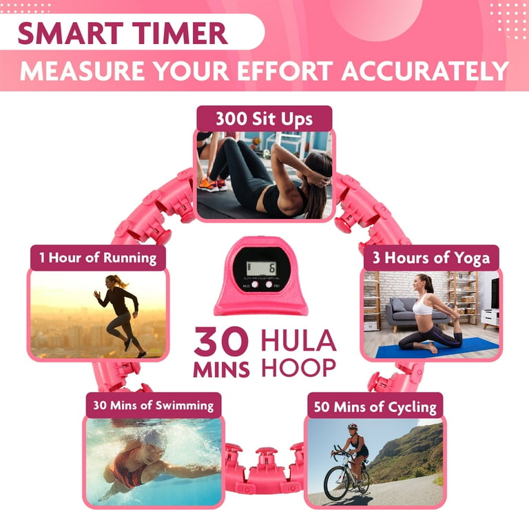 TGU Hula Hoop Fitness Gear w/Counter - Abs Workout, Weight Loss & Burn Fat  (Smart Weighted Hula Hoops, Stomach Exercises),Pink,FE215402020