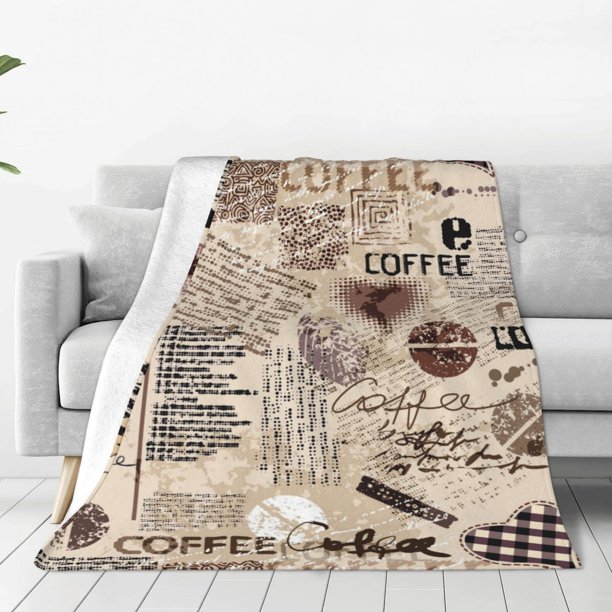 Balery Abstract Coffee Pattern With Letters Manta de Felpa Suave y Acogedora – Cobija de Franela Aterciopelada para Cama, Lavable y Cálida para Sofá, Mascotas, Transpirable-40"x30"