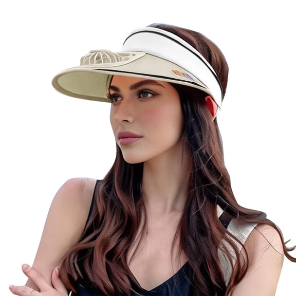 MEICHEN Women's Summer Sun Hat with Fan Rechargeable Wide Brim Visor Hat Outdoor Empty Top Sun Cap for Gardening Hiking & Daily Use