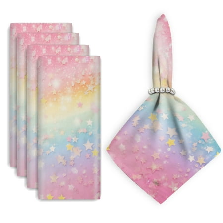 

Bahomeck Napkins Set Of 4 Reusable Washable Square Fabric Dining Table Napkins Weddings Party Dinner Decor 18*18 Inch Colorful Pastel Rainbow Stars Background And Soft Dreamy Blurry Style