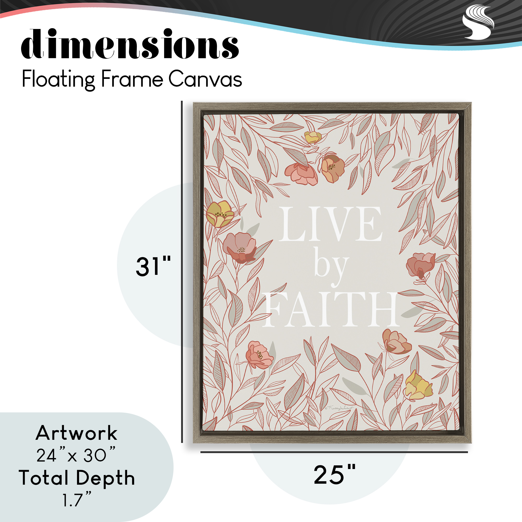 Live By Faith Rosy Florals Brown Framed Floater Canvas Wall Art, design by Kelley Talent