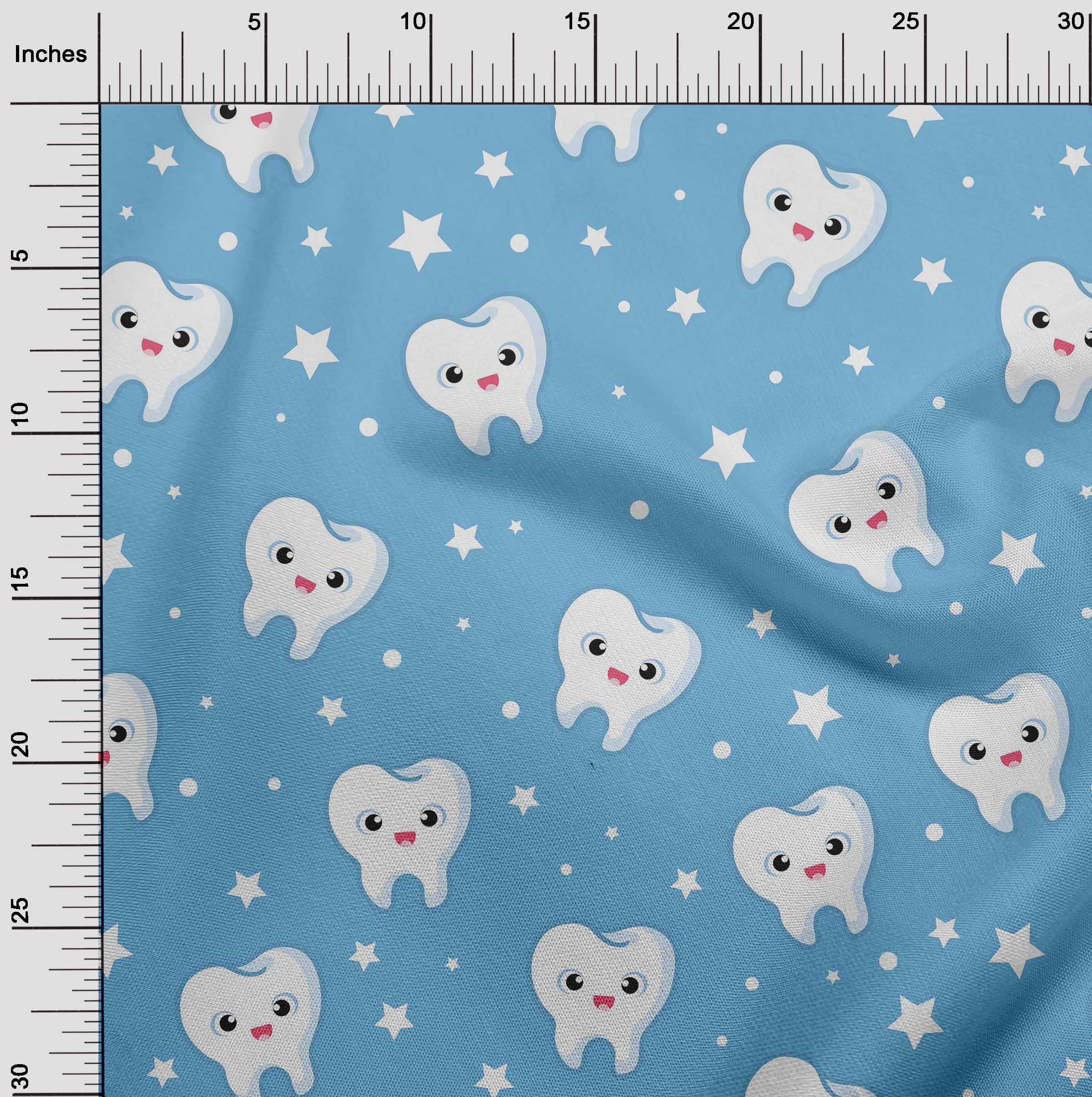 oneOone Polyester Spandex Light Blue Fabric Teeth Diy Clothing Quilting Fabric Print Fabric By Yard 56 Inch Wide