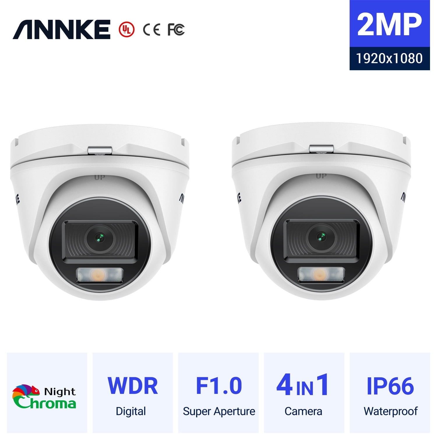 ANNKE 1080P 2PCS 4IN1 Security Camera TVI Full Color Night Vision Home CCTV Surveillance, Bullet Cameras with Metal Housing, IP66 Weatherproof, 2.8mm Lens, Support OSD, 1920 (H) X 1080 (V) Resolution