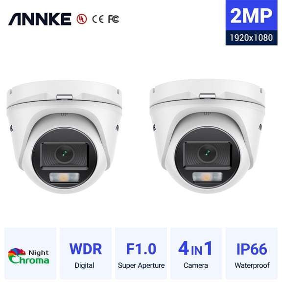 ANNKE 1080P 2PCS 4IN1 Security Camera TVI Full Color Night Vision Home CCTV Surveillance, Bullet Cameras with Metal Housing, IP66 Weatherproof, 2.8mm Lens, Support OSD, 1920 (H) X 1080 (V) Resolution