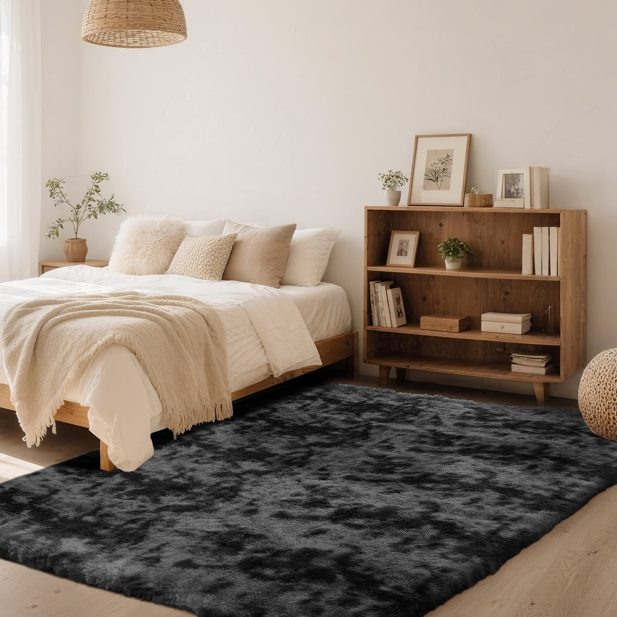 CozyDesg 9ft x 12ft Area Rugs, Soft Fluffy Area Rugs Floor Mat Floor Rugs for Living Room Bedroom Modern Decor Carpet,Black Gray