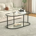 thumbnail image 3 of Oval Coffee Table with Tempered Glass Top - Modern Living Room Accent, 3 of 9