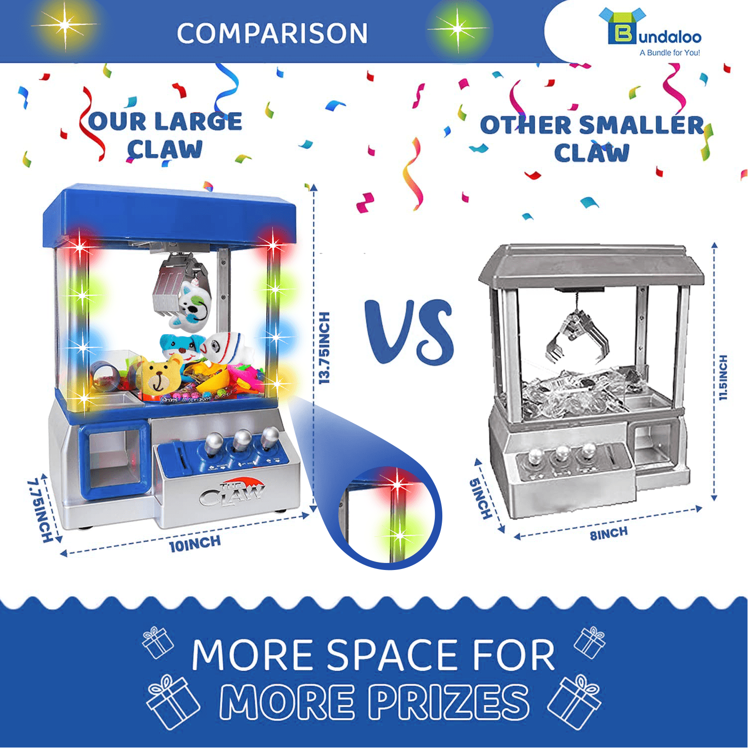 Bundaloo Compact Claw Machine, Electronic Mini Arcade Game for Kids, Coin Operated