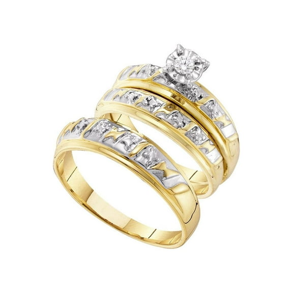 Diamond Princess 14kt Yellow Gold His Hers Round Diamond Solitaire Matching Wedding Set 1/20 Cttw