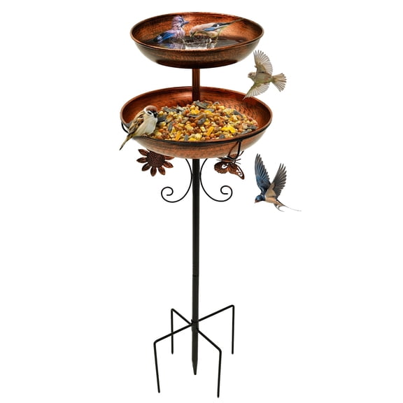 Ikoopy Iron Feeding Bird Bath Spike With 5 Pronged Base Decorative Rust Resistant Bird Feeder Standing Bath for Outdoor Garden Patio Yard Lawn