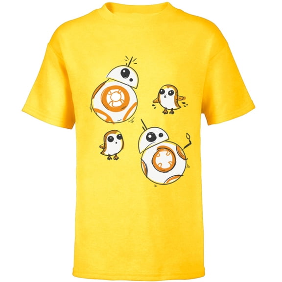 Star Wars Porg and BB-8 Doodle - Short Sleeve T-Shirt for Kids - Customized-Yellow
