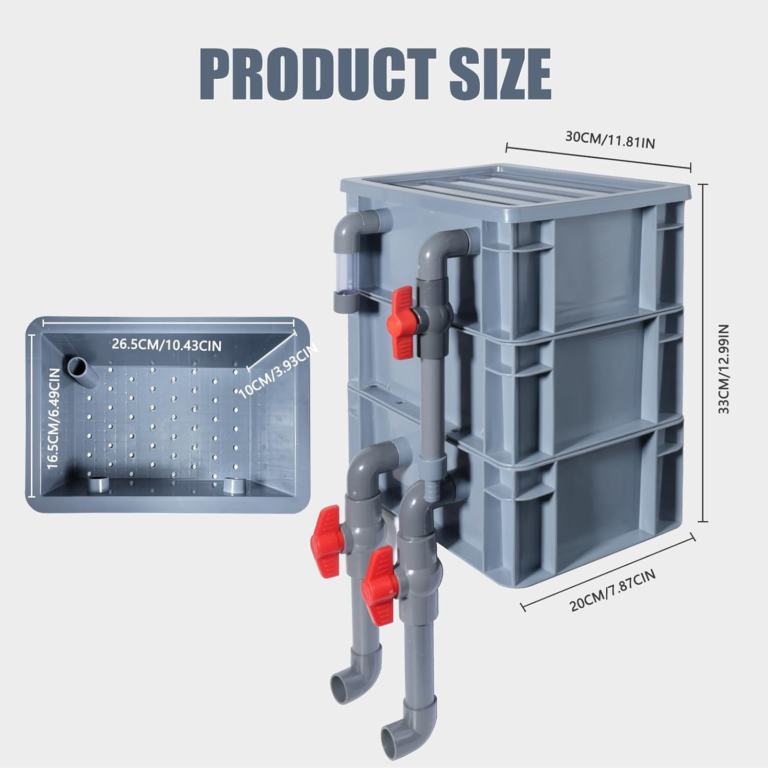 VNEKVA 3-Layer Fish Tanks Filter Box, Aquarium Filter with Pump and Filter Media, Suitable for 20-150 Gallon Large Fish Tanks and Outdoor Small Fish Ponds